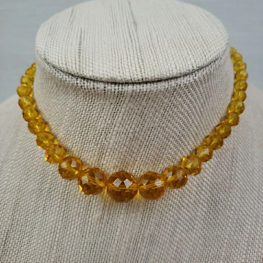 VTG Canary Yellow Faceted Graduated Glass Bead 13.5
